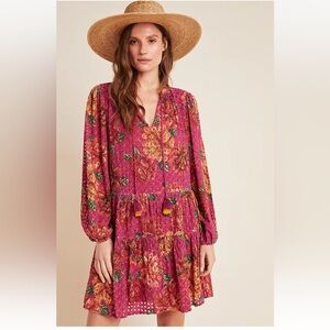 Anthropologie XS Floral Pink Boho Dress